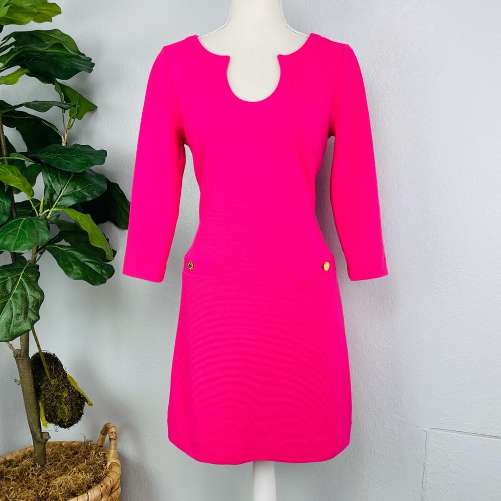 LILLY PULITZER Hot Pink Fuscia Bubble Gum Mid Sleeve casual Pocket Dress